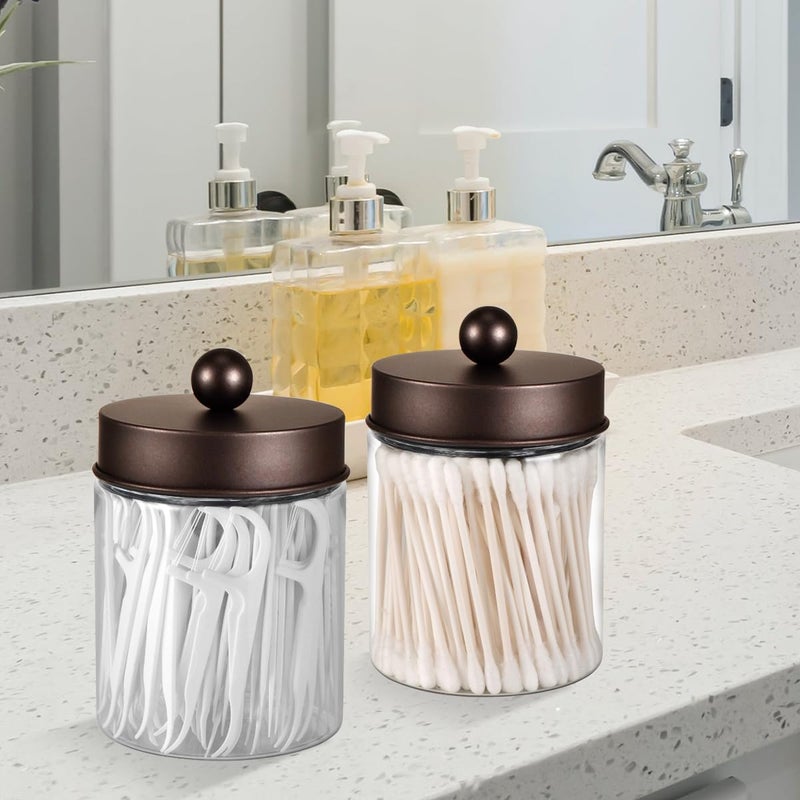 Komashr 3PC Farmhouse Decor Qtip Holder Apothecary Jars Bathroom Vanity Storage Organizer -Countertop Canister Container &Cute Stickers for Cotton Swab, Ball,Pad,Floss ,Paper Clips (Bronze,Plastic) - Image 5